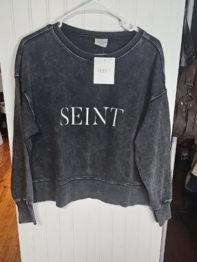 SEINT Women's Washed Black Logo Sweatshirt